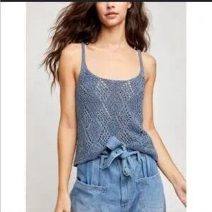 Free People Blue Cropped Cut Out Tank Top